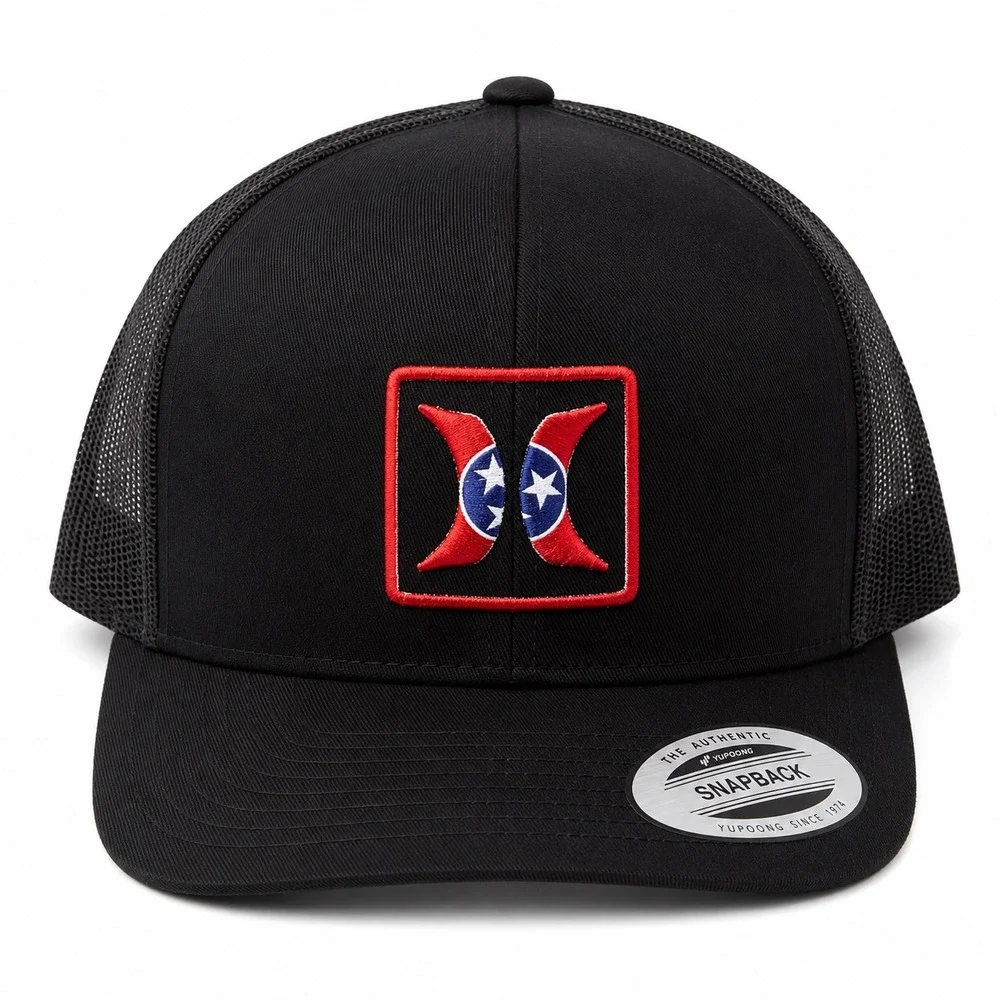 Hurley Tennessee Trucker Flag Hat Black Snapback Mesh Cap CI5478 010 NEW Yupoong